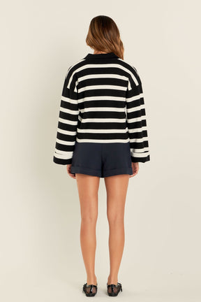 ENGLISH FACTORY - Striped Collared Cropped Sweater - SWEATERS & KNITS available at Objectrare