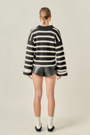 ENGLISH FACTORY - Striped Collared Cropped Sweater - SWEATERS & KNITS available at Objectrare