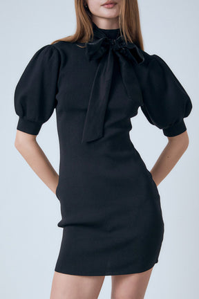 ENDLESS ROSE - Sheen Bow Tie Knit Mini Dress - DRESSES available at Objectrare