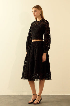 ENDLESS ROSE - Floral Lace Midi Skirt - SKIRTS available at Objectrare