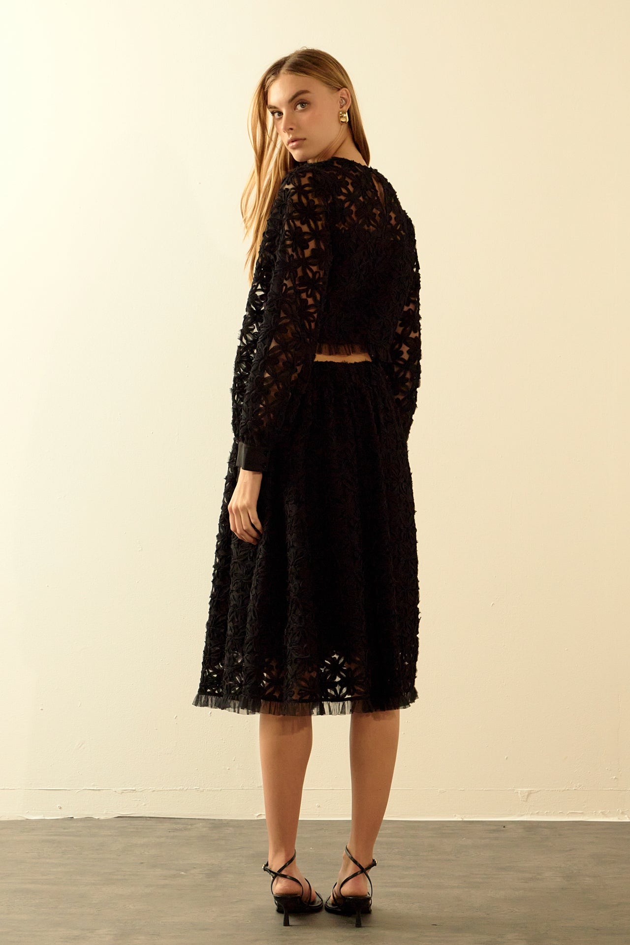 ENDLESS ROSE - Floral Lace Midi Skirt - SKIRTS available at Objectrare