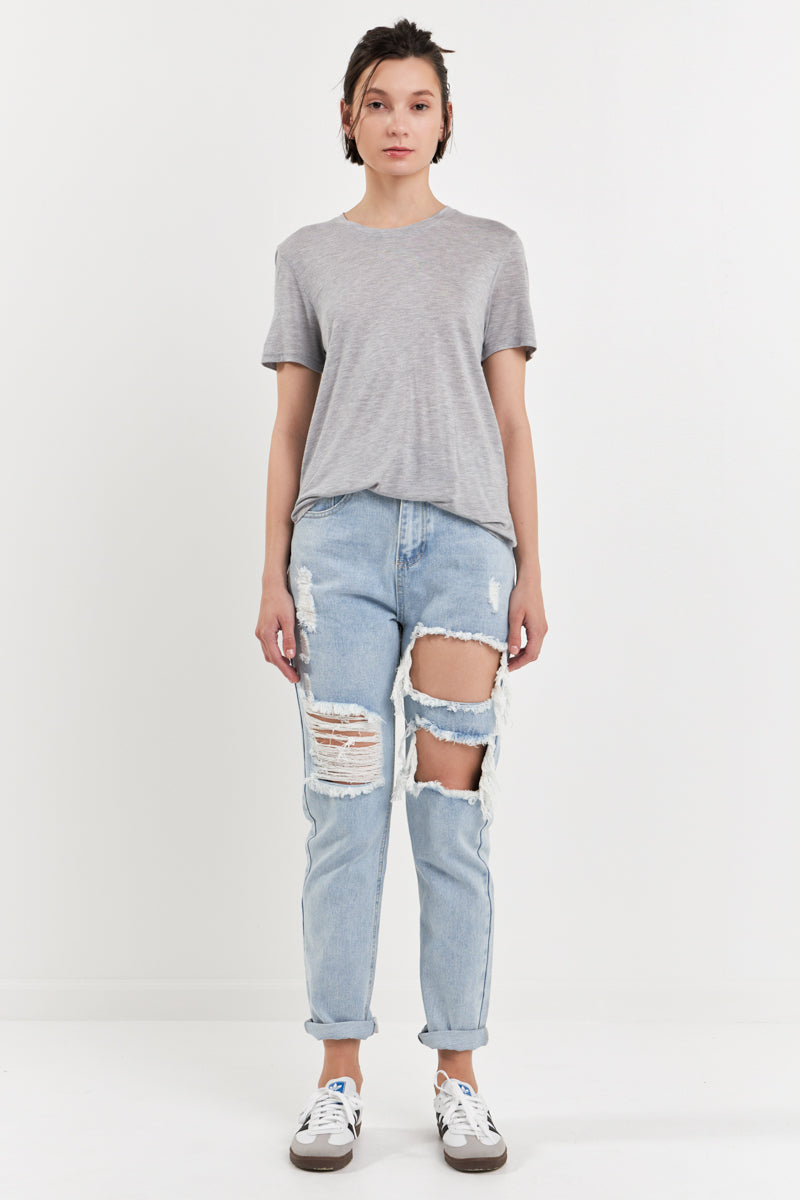 GREY LAB - High-Waisted Ripped Straight Leg Jeans - JEANS available at Objectrare
