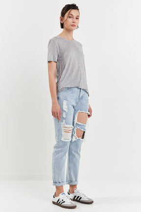 GREY LAB - High-Waisted Ripped Straight Leg Jeans - JEANS available at Objectrare