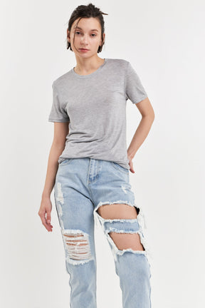 GREY LAB - High-Waisted Ripped Straight Leg Jeans - JEANS available at Objectrare