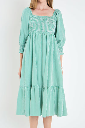 ENGLISH FACTORY - Gingham Smocked Midi Dress - DRESSES available at Objectrare