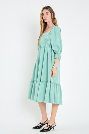 ENGLISH FACTORY - Gingham Smocked Midi Dress - DRESSES available at Objectrare