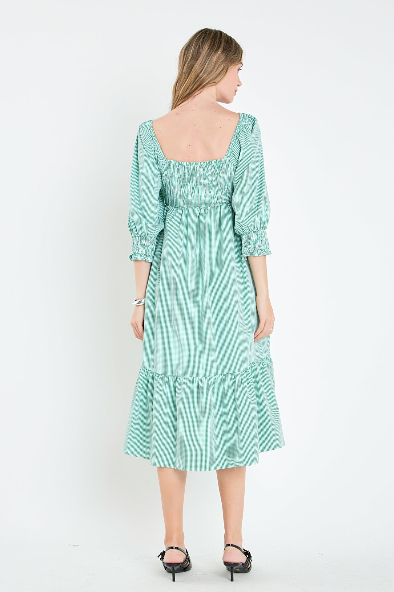 ENGLISH FACTORY - Gingham Smocked Midi Dress - DRESSES available at Objectrare