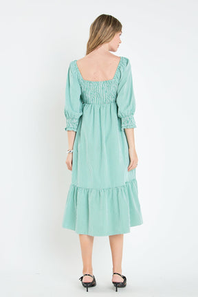 ENGLISH FACTORY - Gingham Smocked Midi Dress - DRESSES available at Objectrare