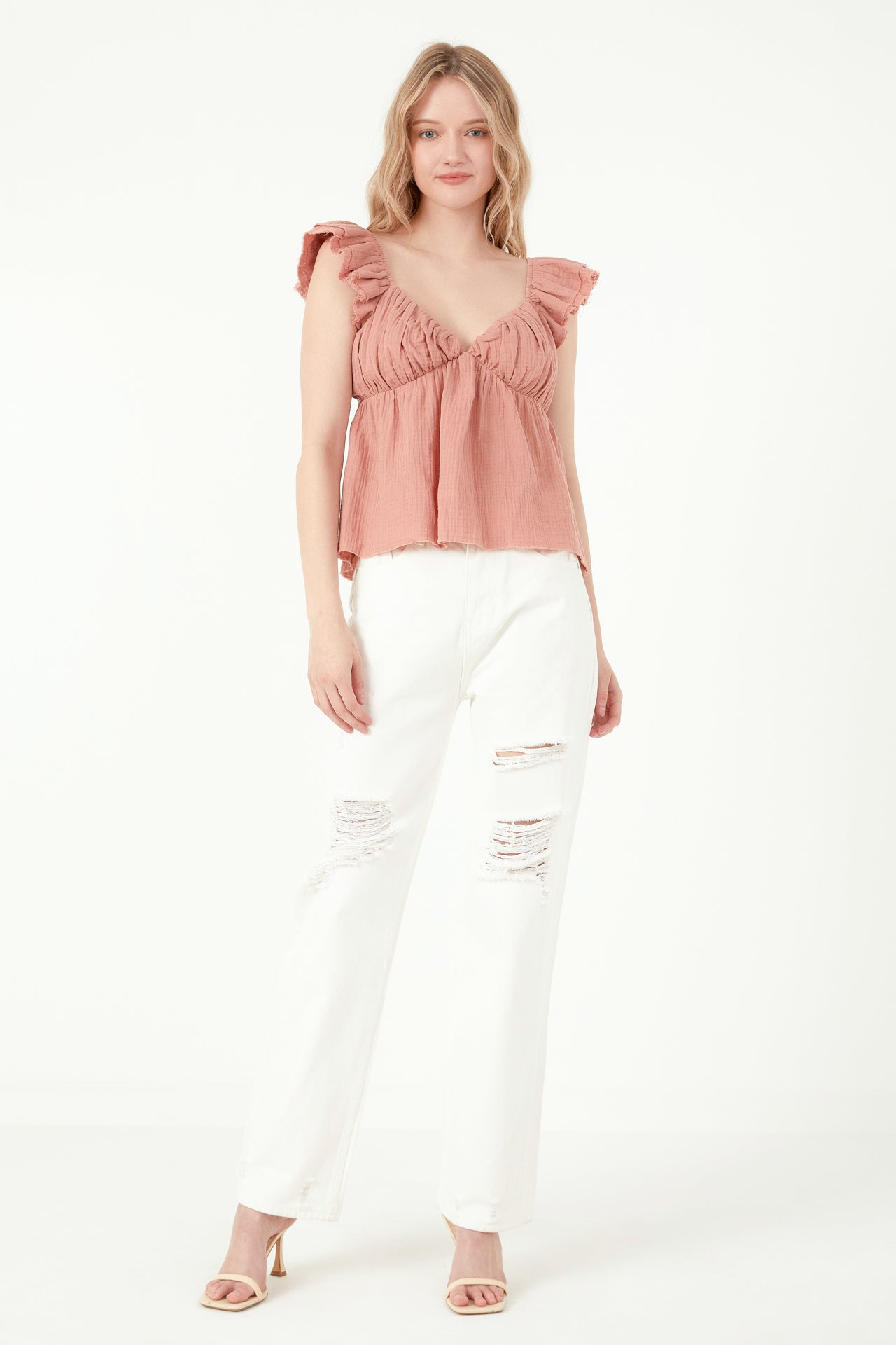 FREE THE ROSES - Sweet Heart Neck Raw Edge Top - TOPS available at Objectrare