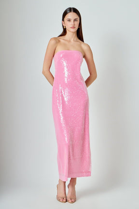 ENDLESS ROSE - Courtney Strapless Sequins Maxi Dress - DRESSES available at Objectrare