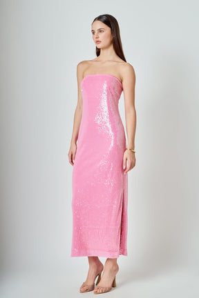 ENDLESS ROSE - Courtney Strapless Sequins Maxi Dress - DRESSES available at Objectrare