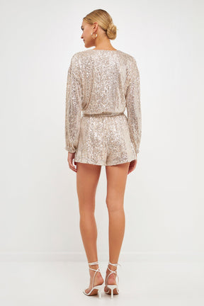 ENDLESS ROSE - Endless Rose - Wrap Belted Sequins Romper - ROMPERS available at Objectrare