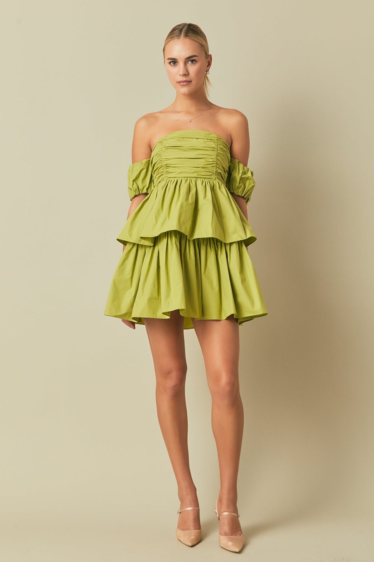 ENDLESS ROSE - Ruched Off The Shoulder Mini Dress - DRESSES available at Objectrare