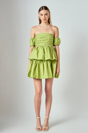 ENDLESS ROSE - Ruched Off The Shoulder Mini Dress - DRESSES available at Objectrare