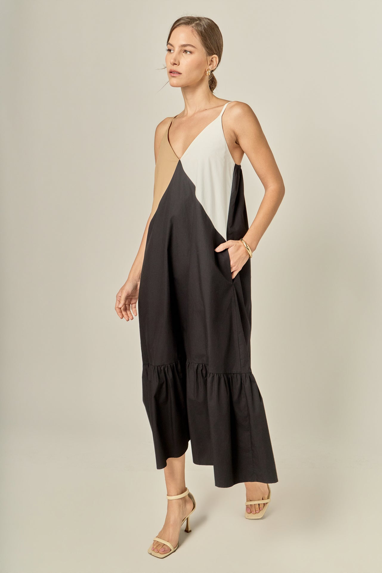 Color Block Maxi Dress ORANGE MULTI / XL