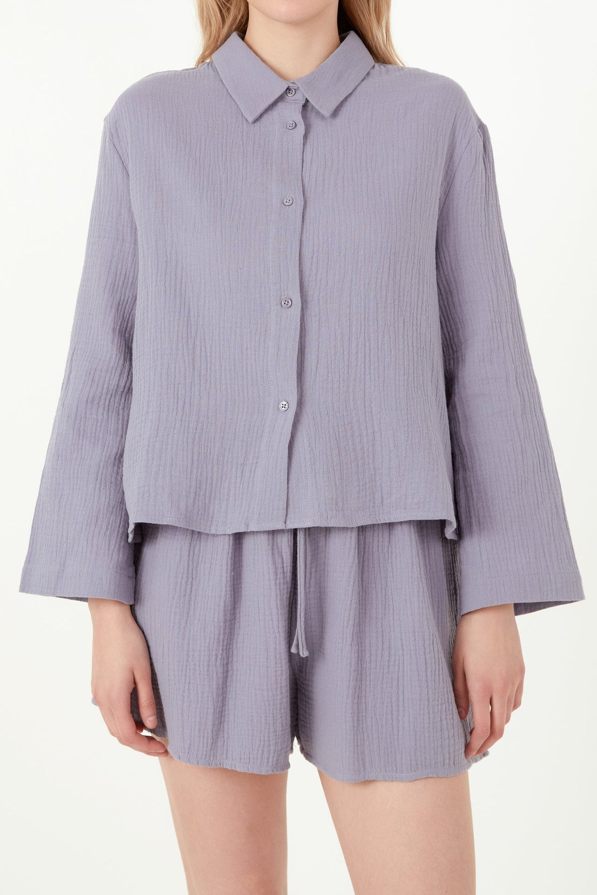 FREE THE ROSES - Gauze Corralled Top With Wide Sleeves and Slide Slit - TOPS available at Objectrare