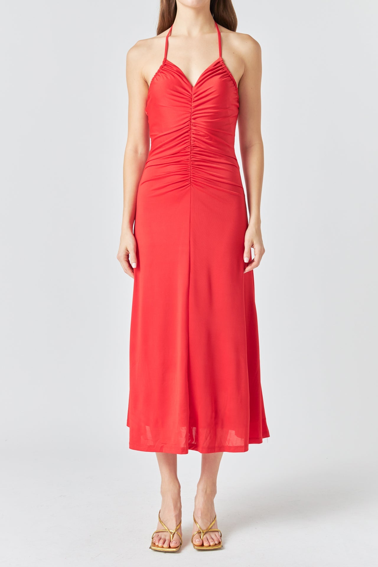 ENDLESS ROSE - Endless Rose - Halter Ruched Maxi Dress - DRESSES available at Objectrare