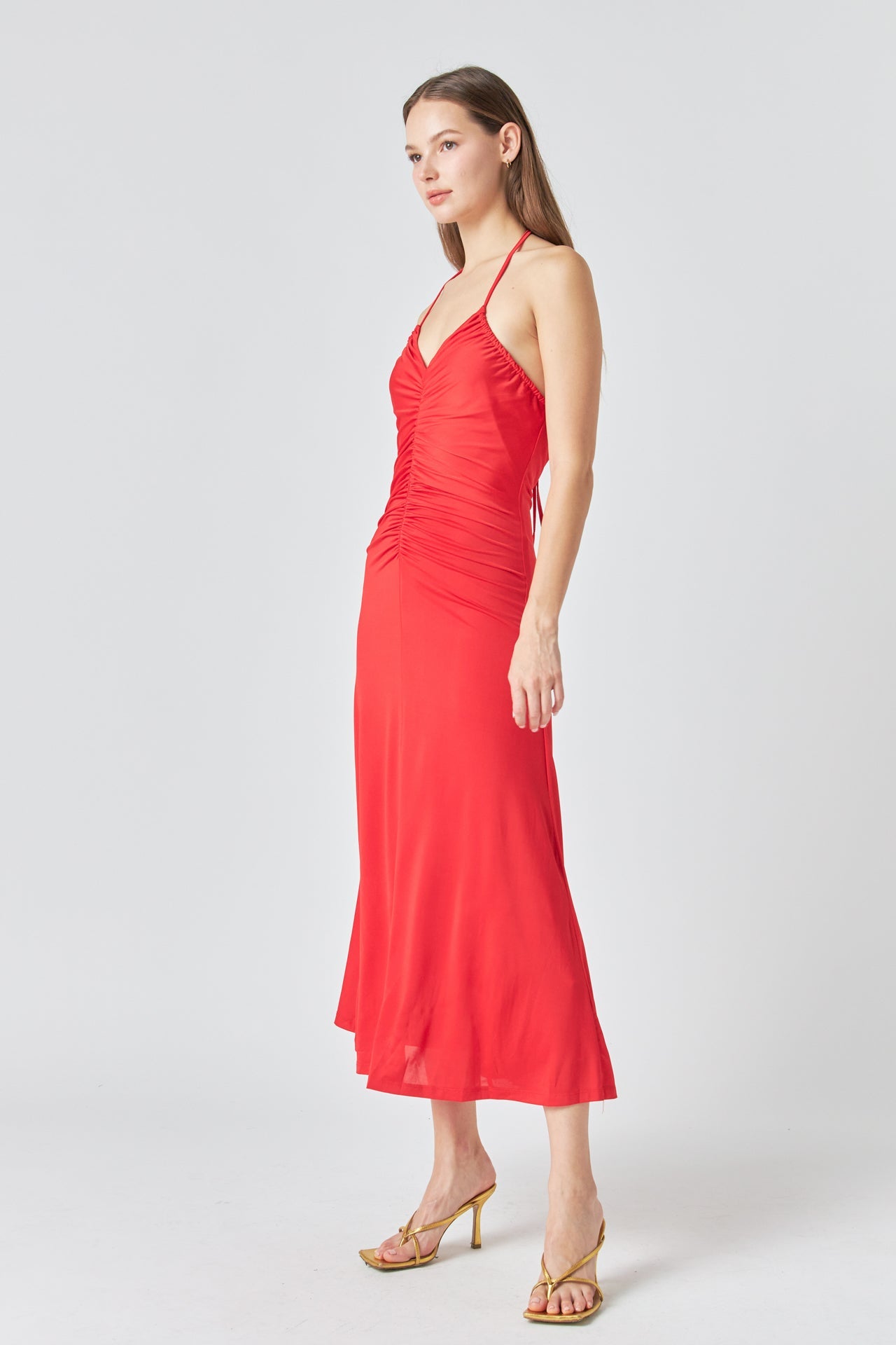 ENDLESS ROSE - Endless Rose - Halter Ruched Maxi Dress - DRESSES available at Objectrare