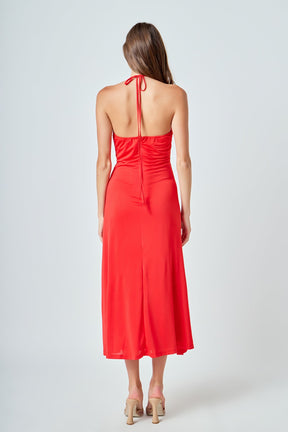 ENDLESS ROSE - Halter Ruched Maxi Dress - DRESSES available at Objectrare
