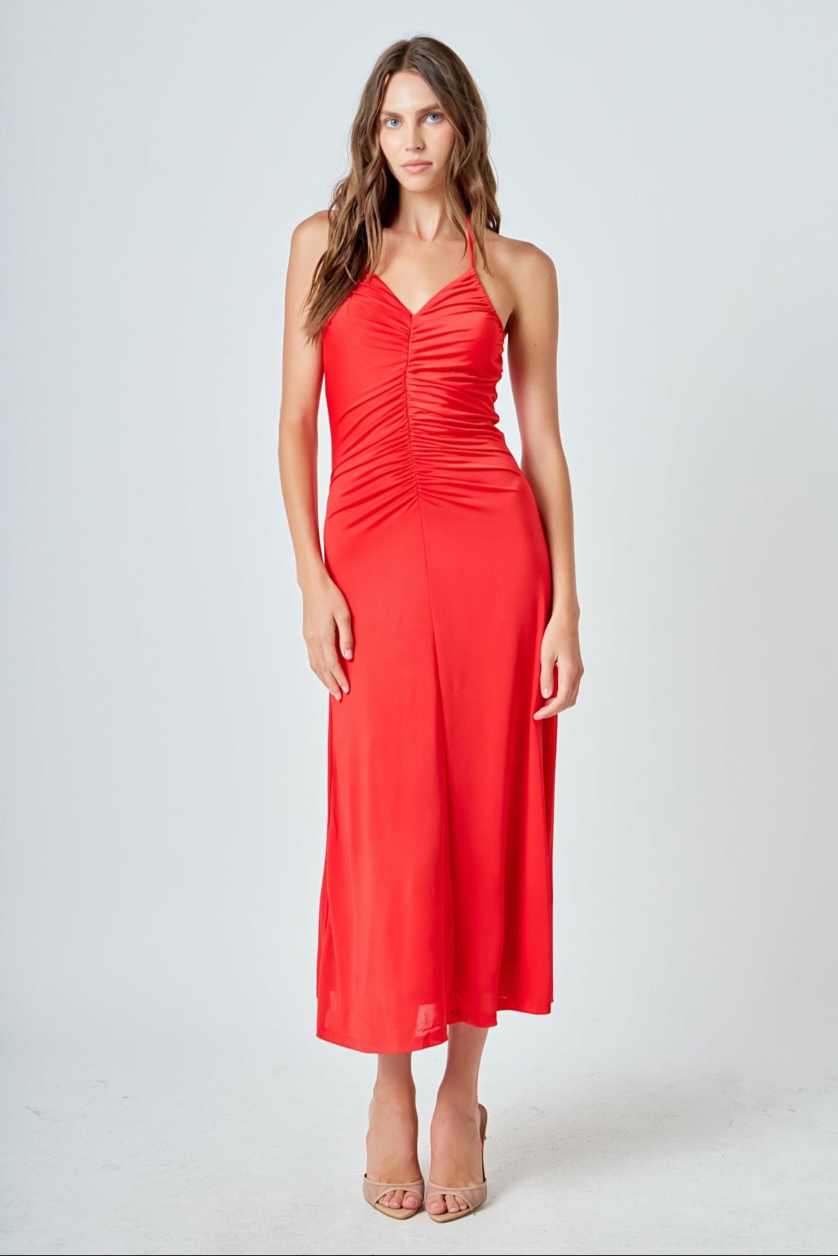 ENDLESS ROSE - Halter Ruched Maxi Dress - DRESSES available at Objectrare