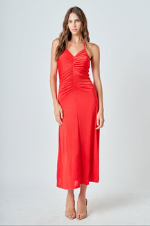 ENDLESS ROSE - Halter Ruched Maxi Dress - DRESSES available at Objectrare