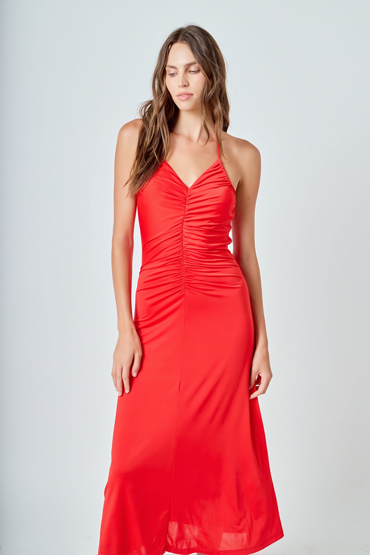 ENDLESS ROSE - Halter Ruched Maxi Dress - DRESSES available at Objectrare