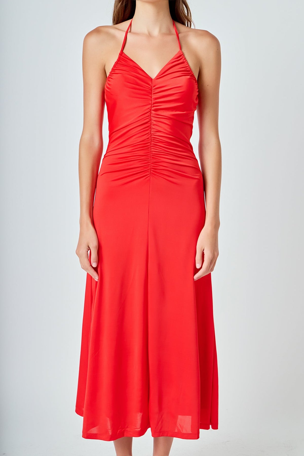 ENDLESS ROSE - Halter Ruched Maxi Dress - DRESSES available at Objectrare
