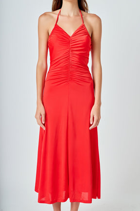 ENDLESS ROSE - Halter Ruched Maxi Dress - DRESSES available at Objectrare