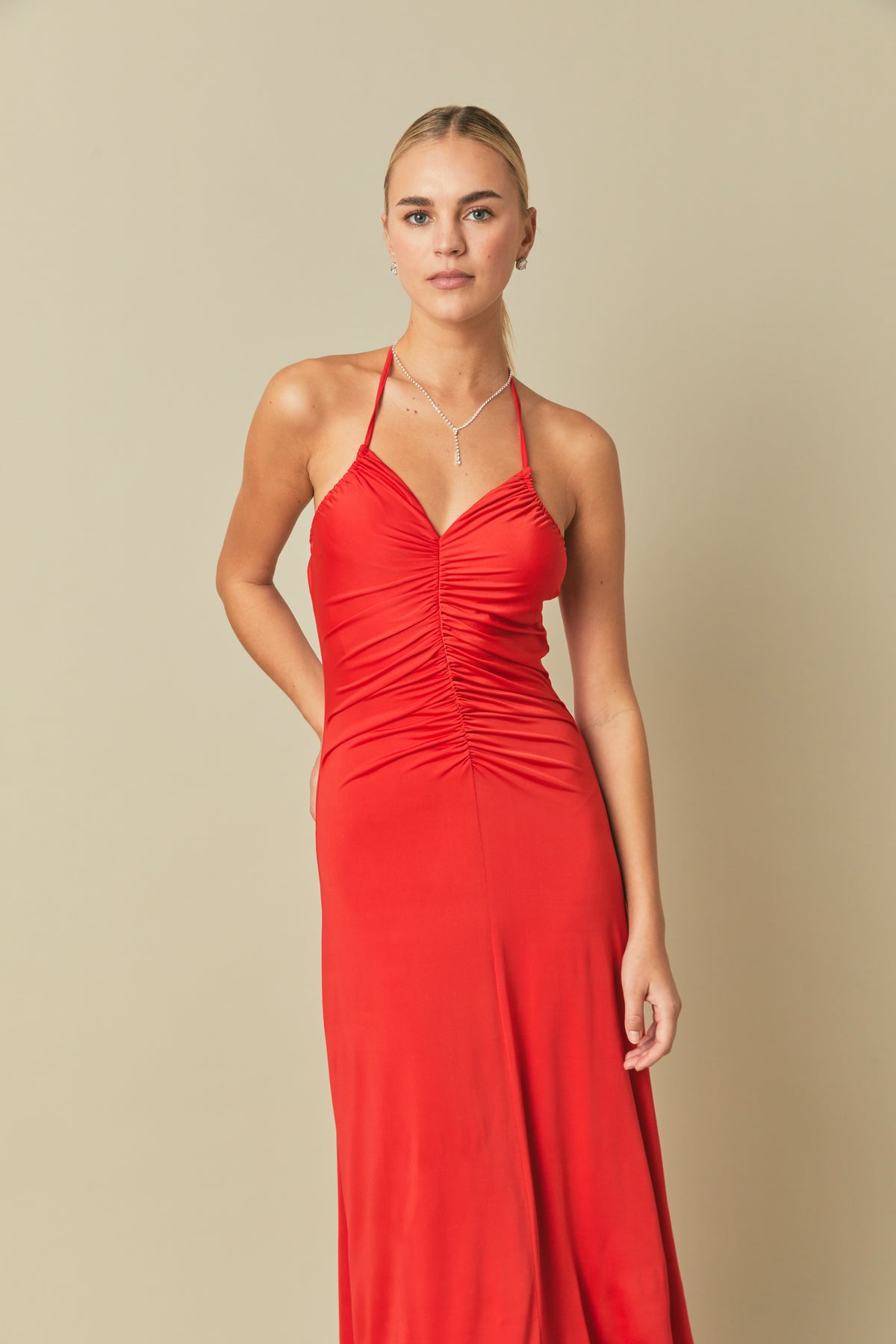 ENDLESS ROSE - Halter Ruched Maxi Dress - DRESSES available at Objectrare