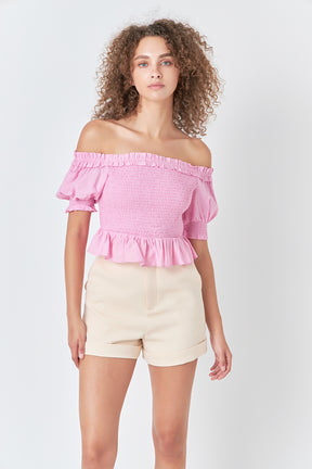 ENDLESS ROSE - Off The Shoulder Smocked Crop Top - TOPS available at Objectrare