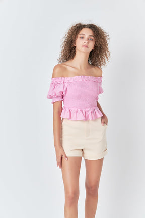 ENDLESS ROSE - Off The Shoulder Smocked Crop Top - TOPS available at Objectrare