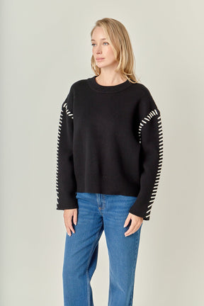 ENGLISH FACTORY - Whip Contrast Stitch Sweater - TOPS available at Objectrare