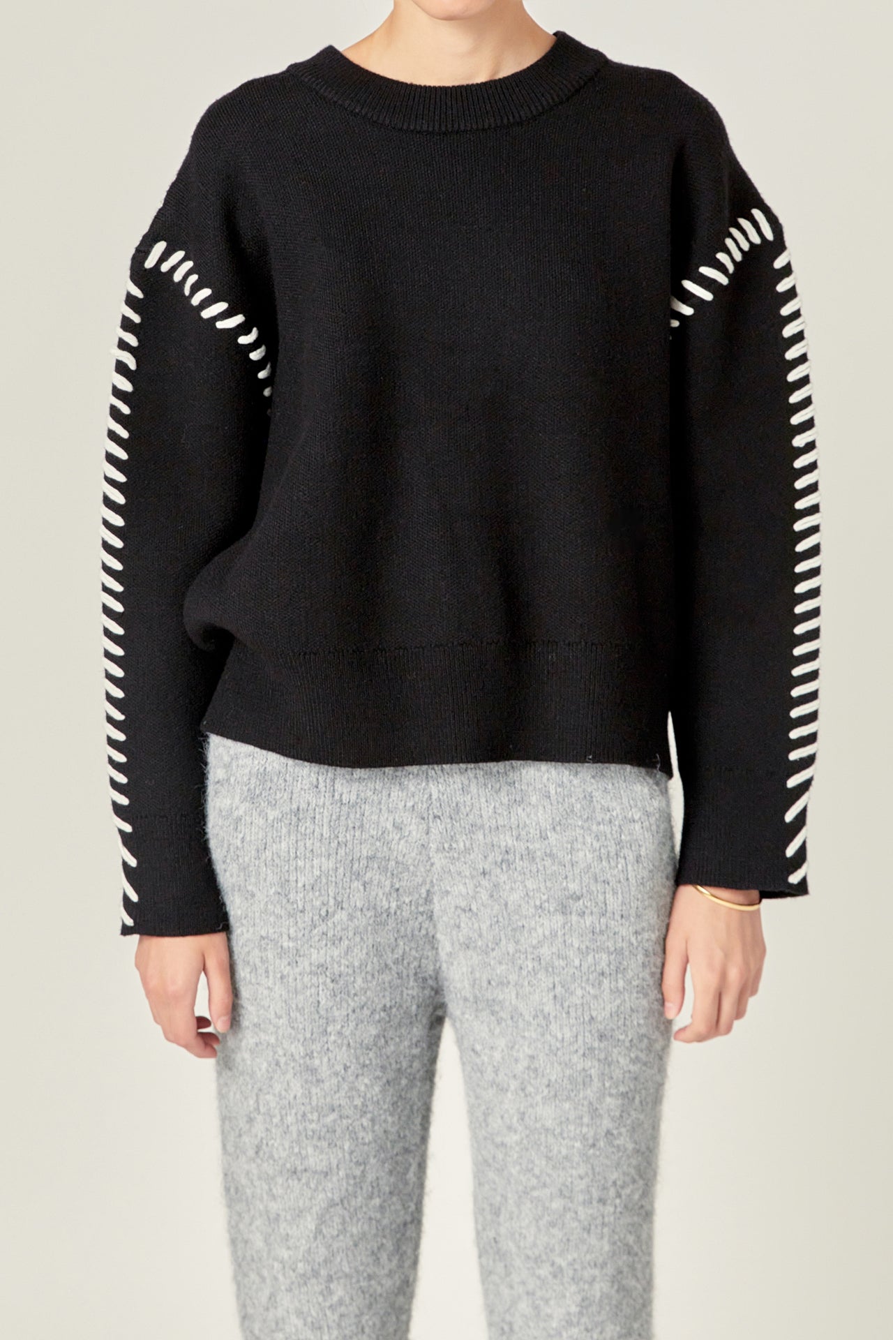 ENGLISH FACTORY - Whip Contrast Stitch Sweater - TOPS available at Objectrare