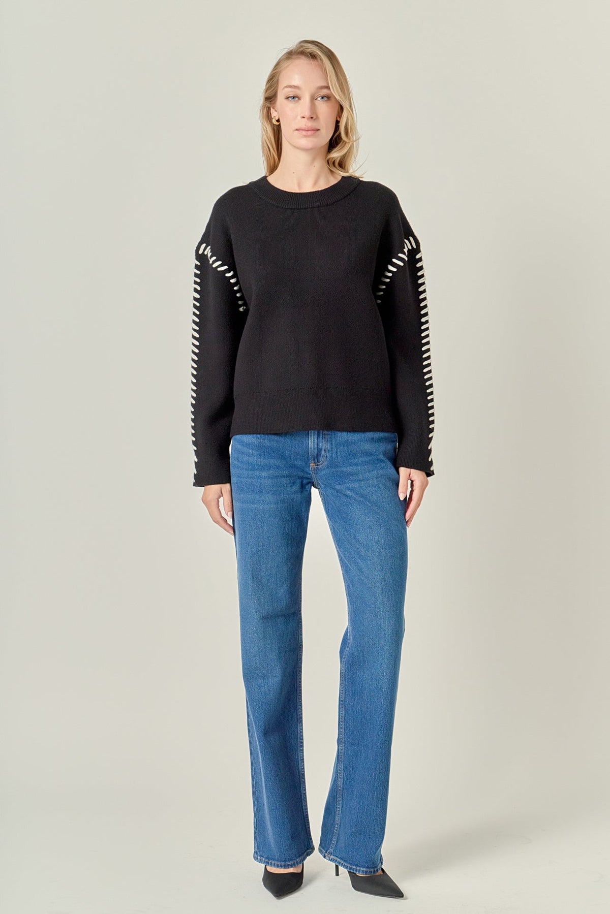 Whip Contrast Stitch Sweater