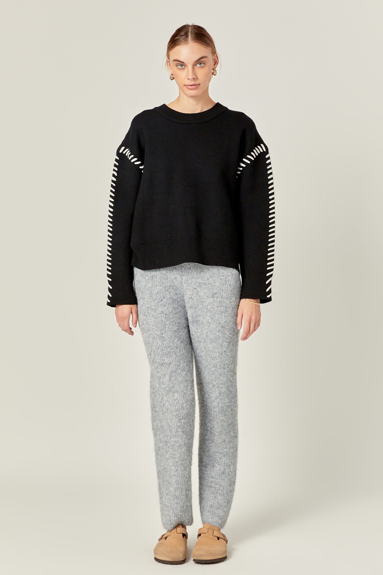 ENGLISH FACTORY - Whip Contrast Stitch Sweater - TOPS available at Objectrare