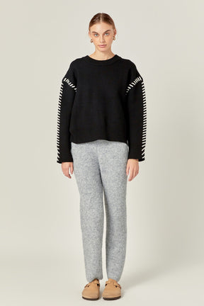 ENGLISH FACTORY - Whip Contrast Stitch Sweater - TOPS available at Objectrare