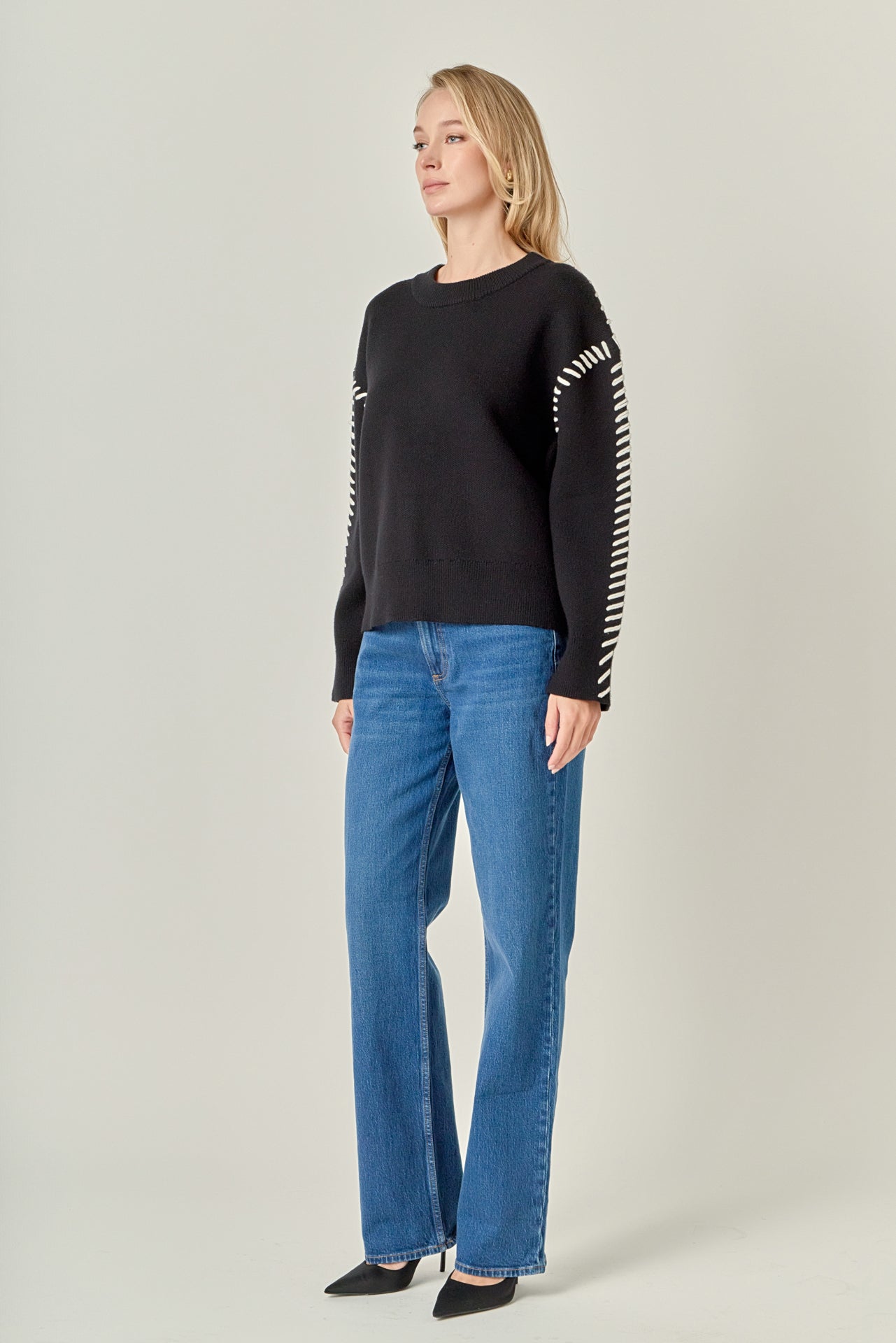 ENGLISH FACTORY - Whip Contrast Stitch Sweater - TOPS available at Objectrare