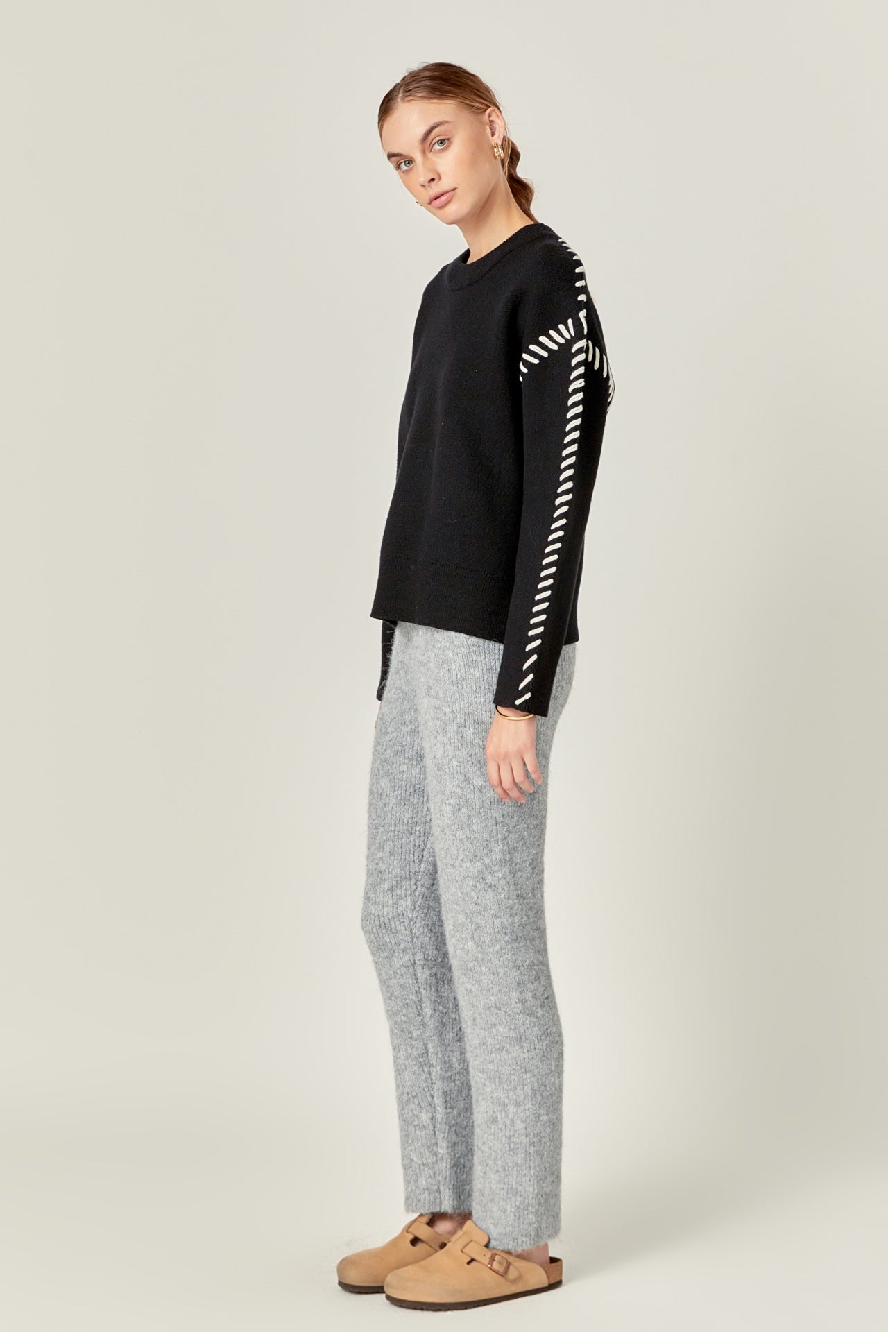 ENGLISH FACTORY - Whip Contrast Stitch Sweater - TOPS available at Objectrare