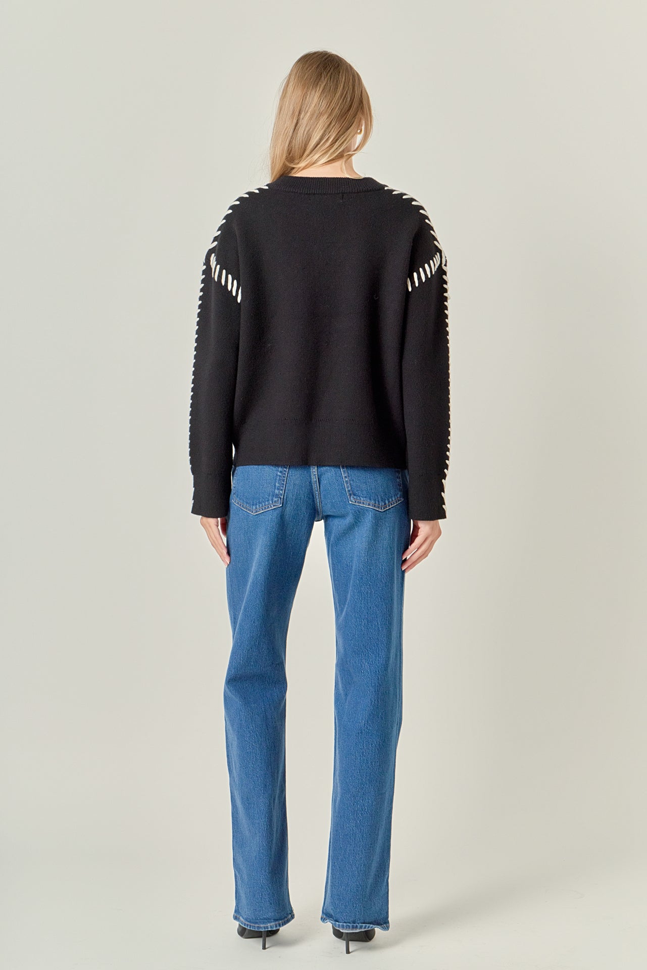ENGLISH FACTORY - Whip Contrast Stitch Sweater - TOPS available at Objectrare