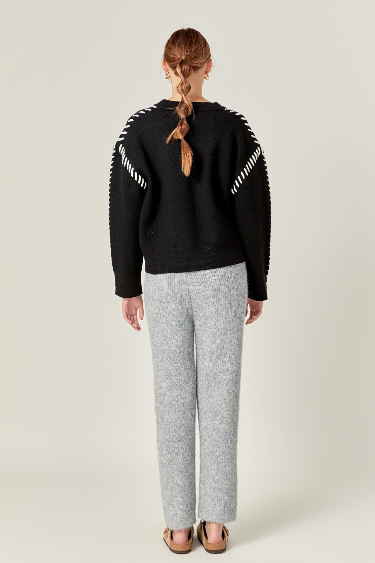 ENGLISH FACTORY - Whip Contrast Stitch Sweater - TOPS available at Objectrare