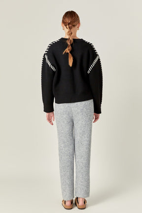 ENGLISH FACTORY - Whip Contrast Stitch Sweater - TOPS available at Objectrare