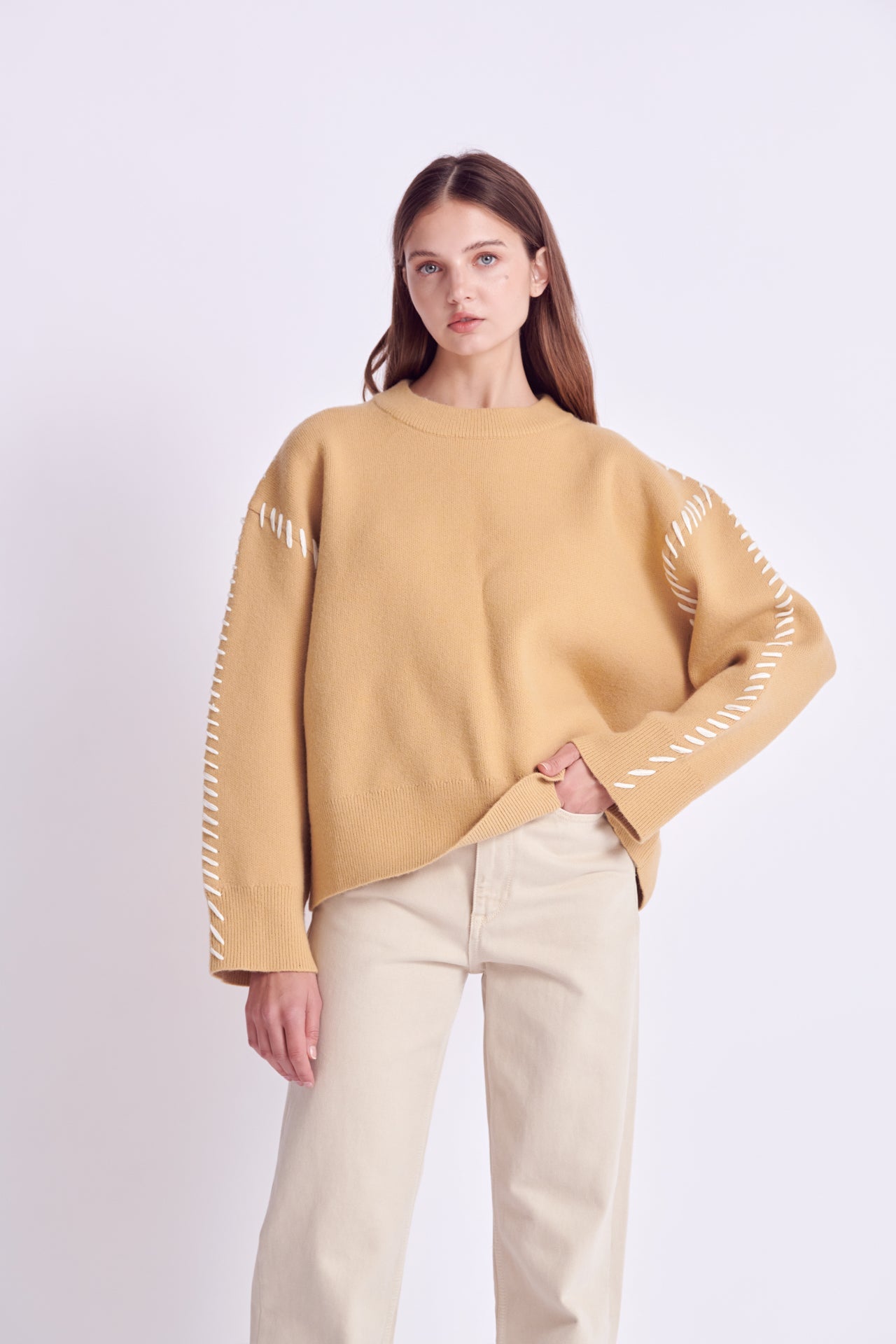 ENGLISH FACTORY - Whip Contrast Stitch Sweater - TOPS available at Objectrare
