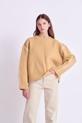ENGLISH FACTORY - Whip Contrast Stitch Sweater - TOPS available at Objectrare