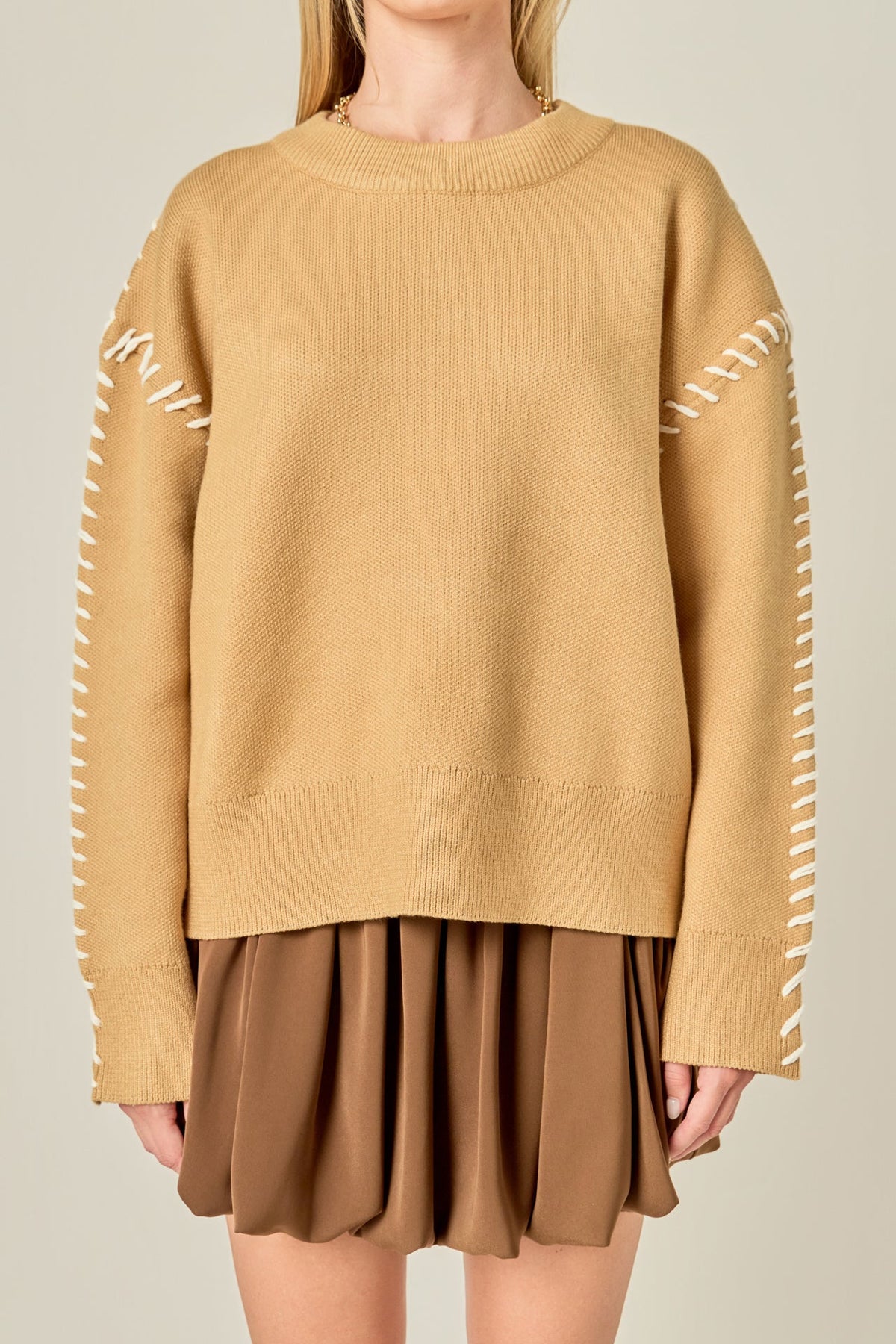 ENGLISH FACTORY - Whip Contrast Stitch Sweater - TOPS available at Objectrare