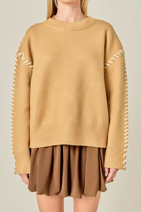ENGLISH FACTORY - Whip Contrast Stitch Sweater - TOPS available at Objectrare