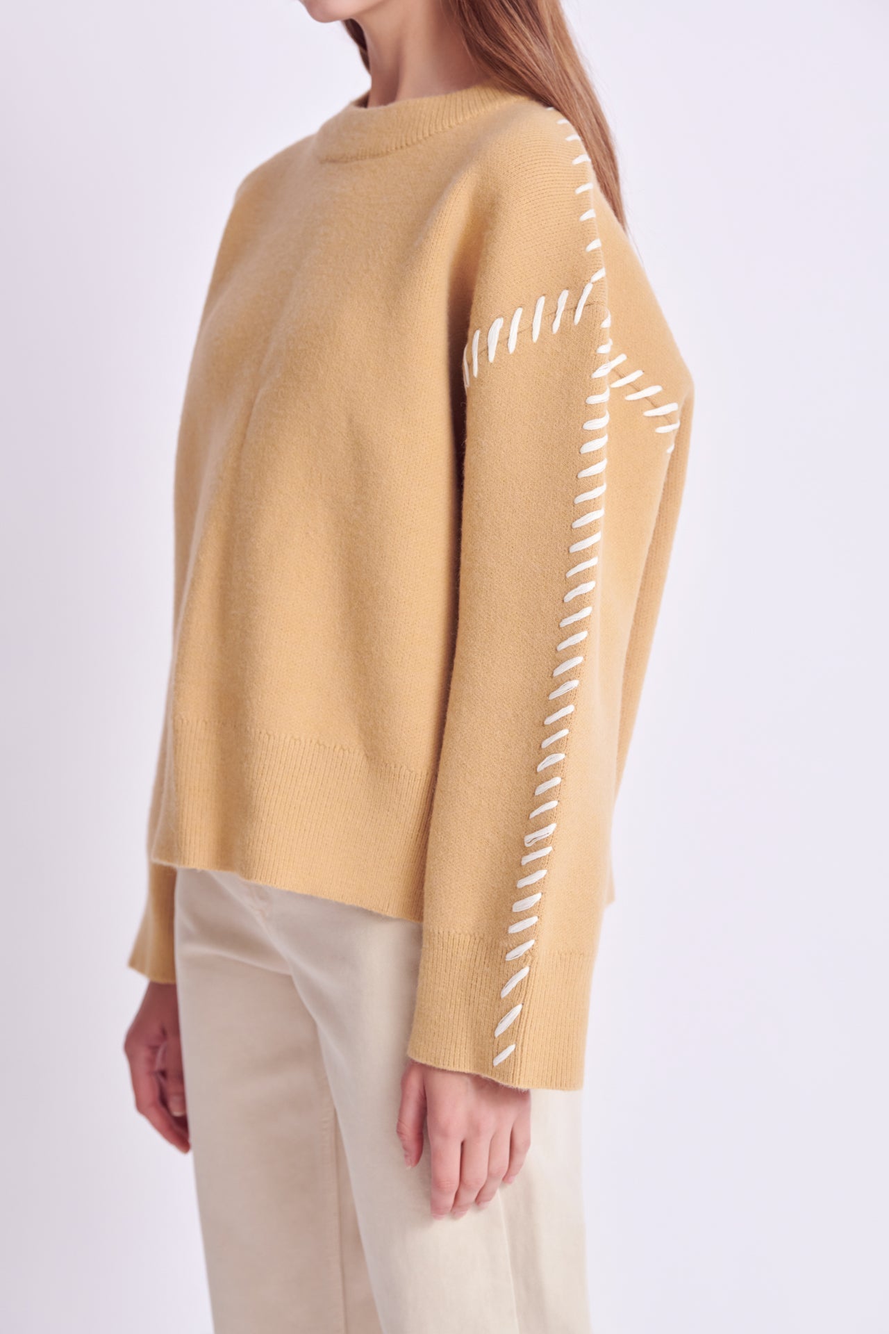 ENGLISH FACTORY - Whip Contrast Stitch Sweater - TOPS available at Objectrare