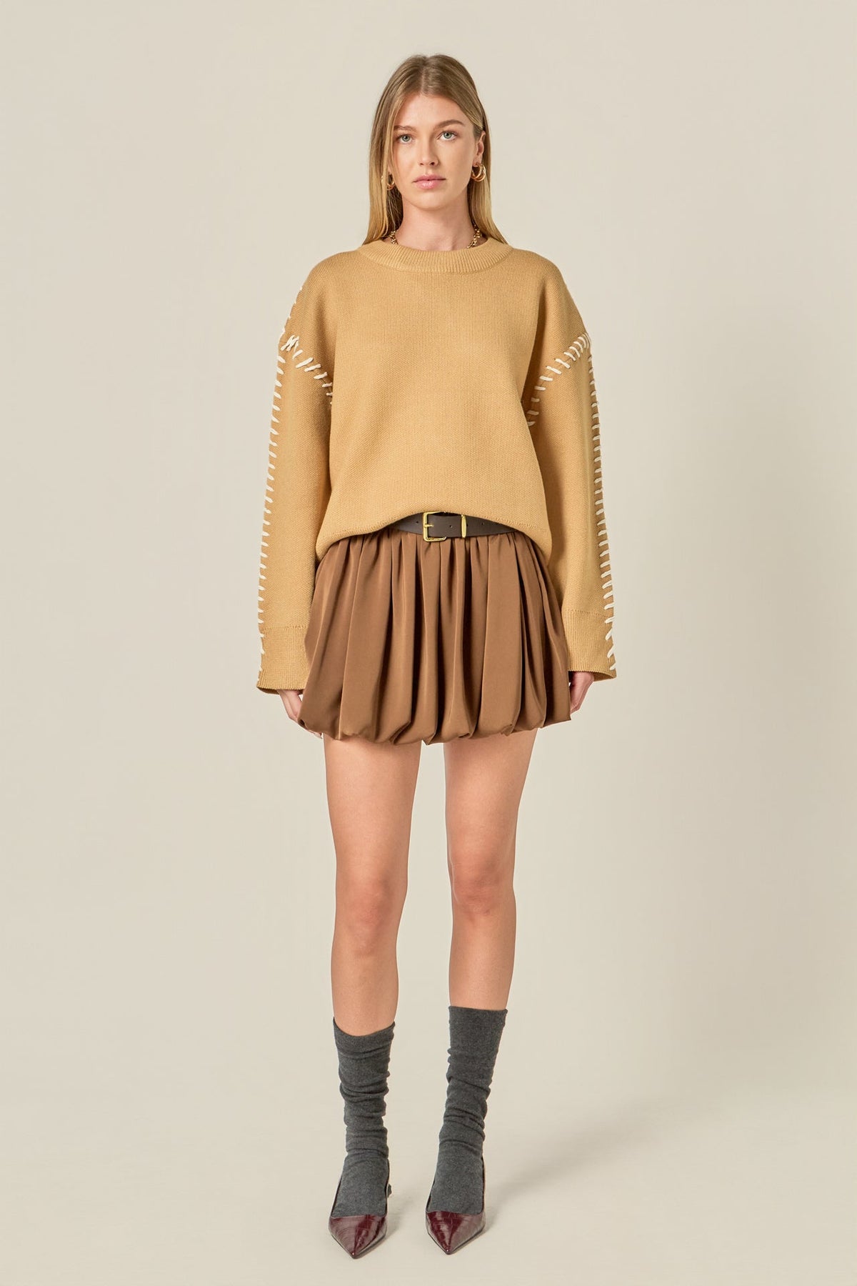 ENGLISH FACTORY - Whip Contrast Stitch Sweater - TOPS available at Objectrare