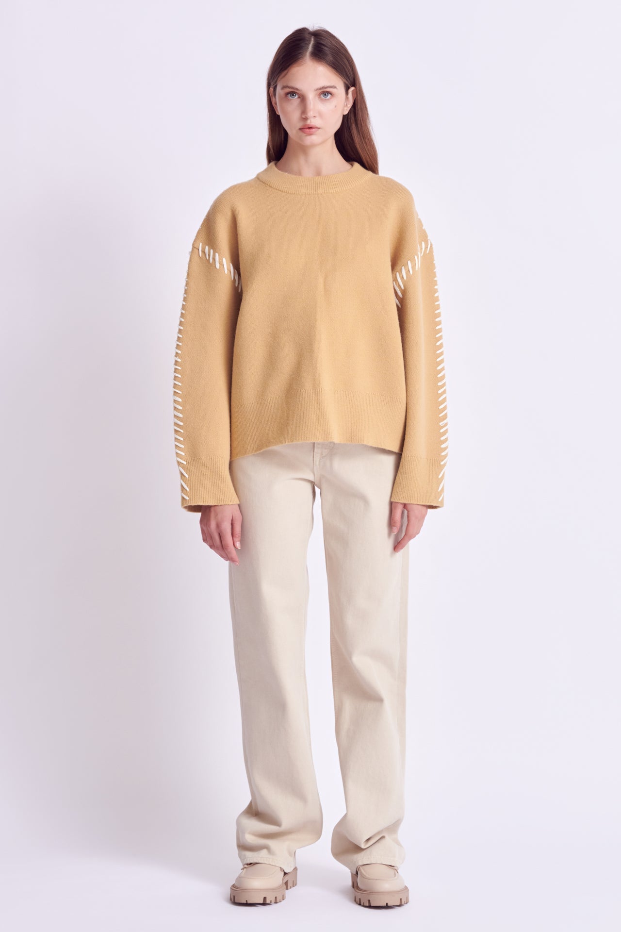 ENGLISH FACTORY - Whip Contrast Stitch Sweater - TOPS available at Objectrare
