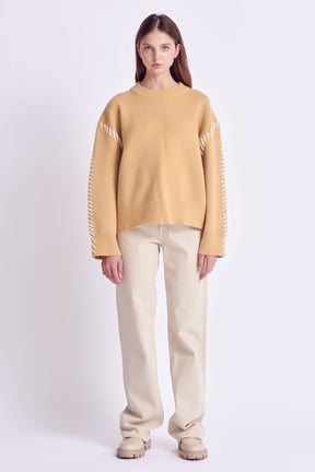 ENGLISH FACTORY - Whip Contrast Stitch Sweater - TOPS available at Objectrare