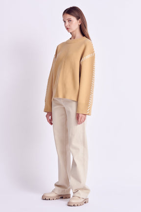 ENGLISH FACTORY - Whip Contrast Stitch Sweater - TOPS available at Objectrare